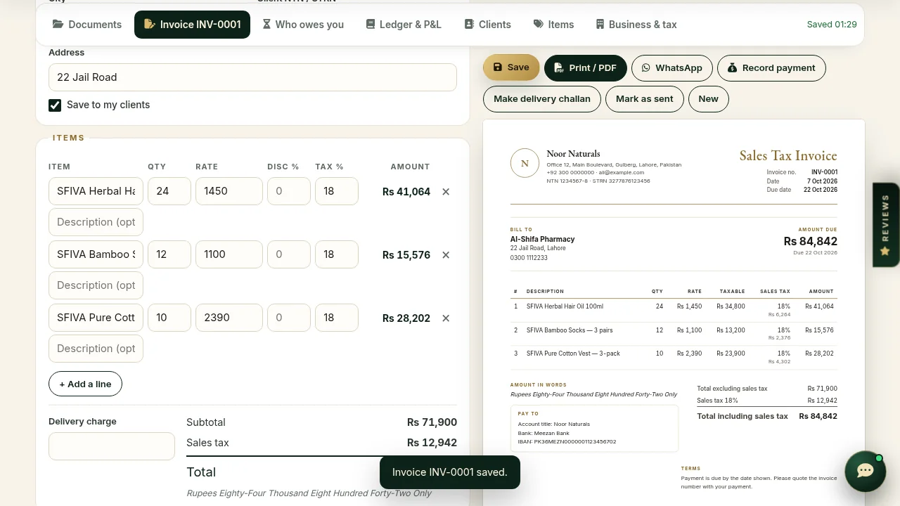 Books & Invoices Pro — the tool at work